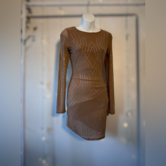 Rhinestone Long Sleeve Body-con mini dress size small - Picture 2 of 7